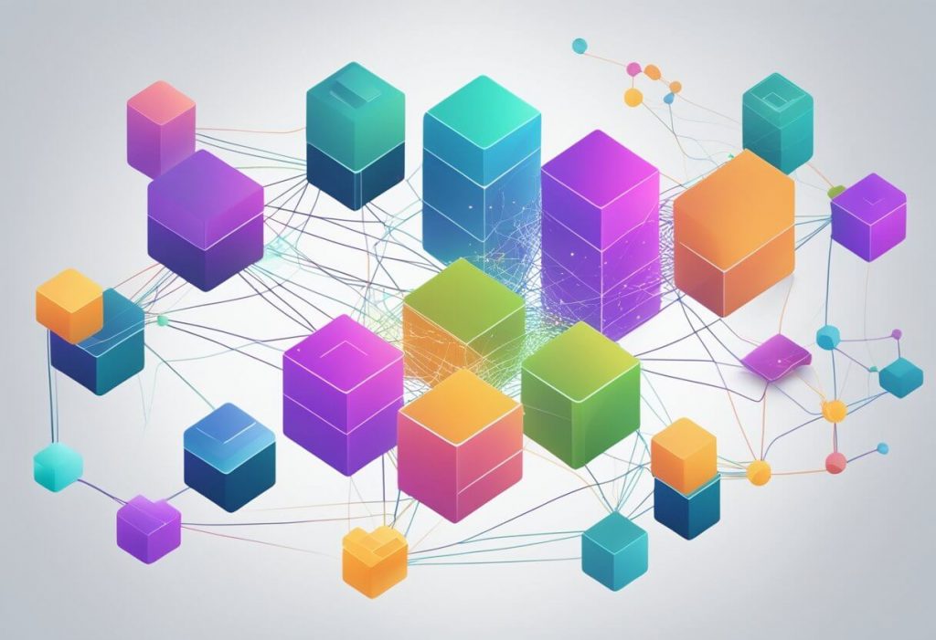 A network of interconnected data points flowing into a central AI hub