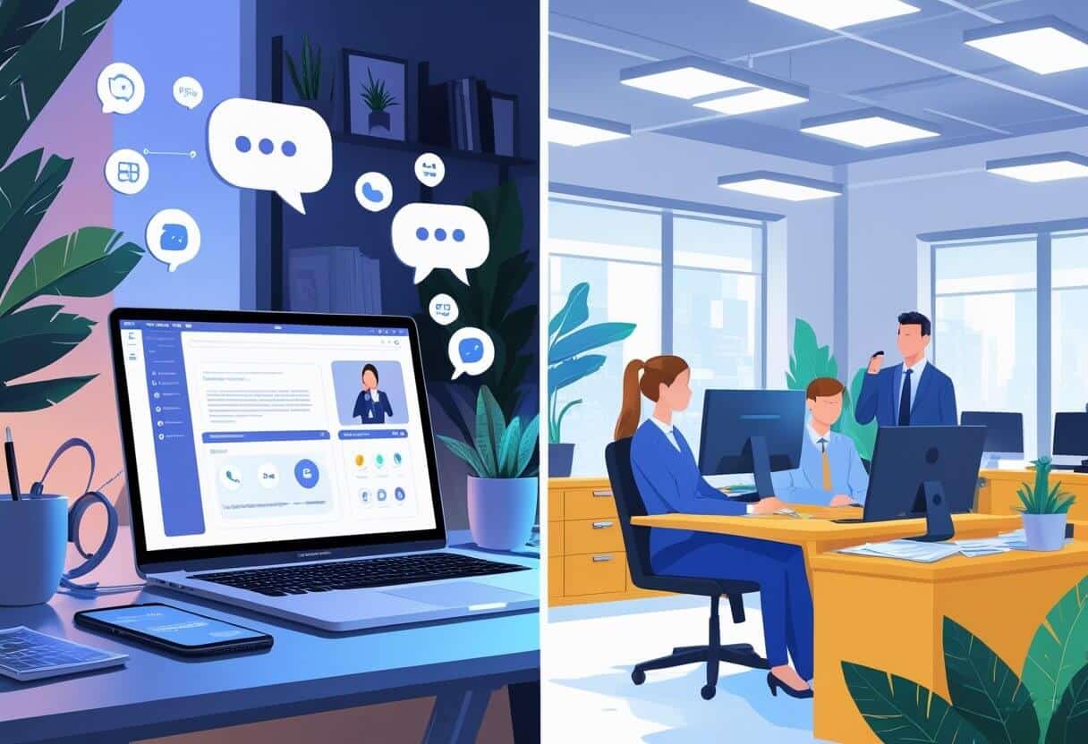 side by side of virtual assistant office with traditional staffing office for model real estate