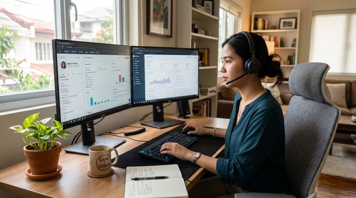 Woman working from home analyzing data in CRM software