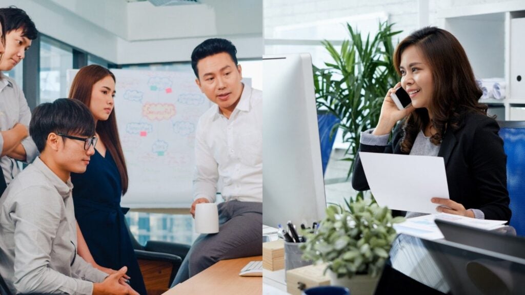 Asian business team collaboration account manager calling