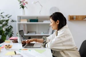 Creative professional working laptop desk