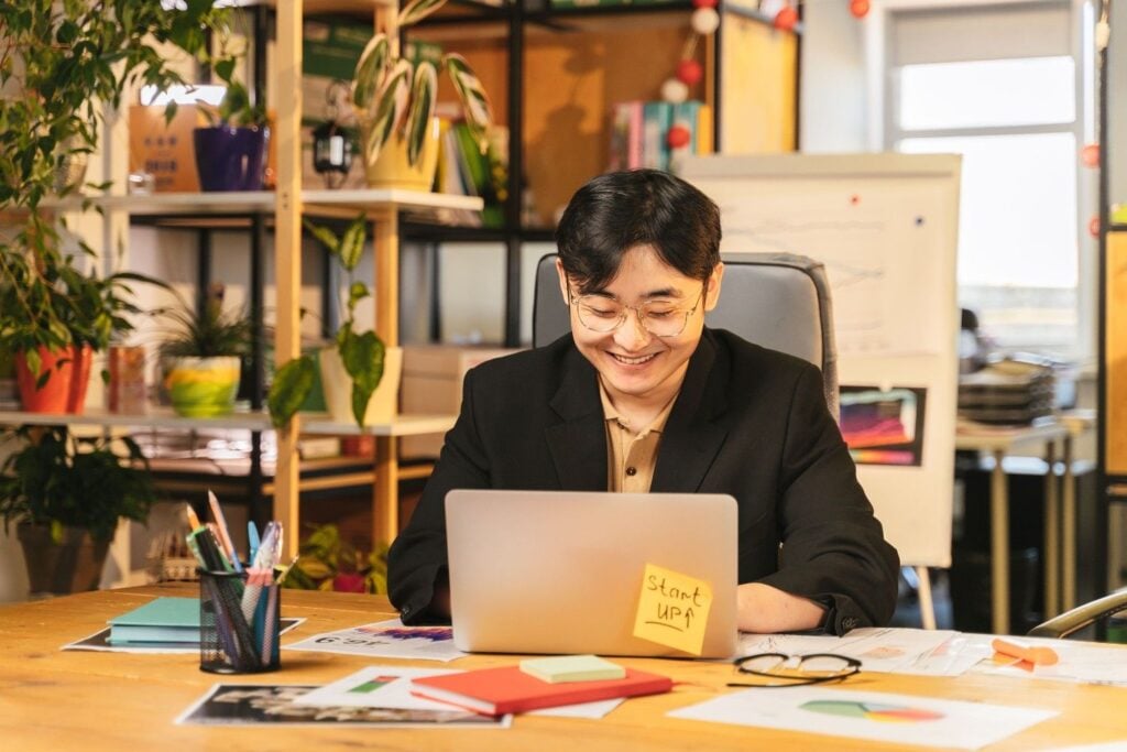Startup entrepreneur working on laptop office