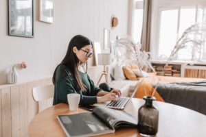 Remote consultant working from home workspace